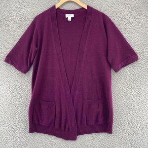 LOFT Sweater Womens Small Burgundy Cashmere Open Cardigan Short Sleeve Pockets